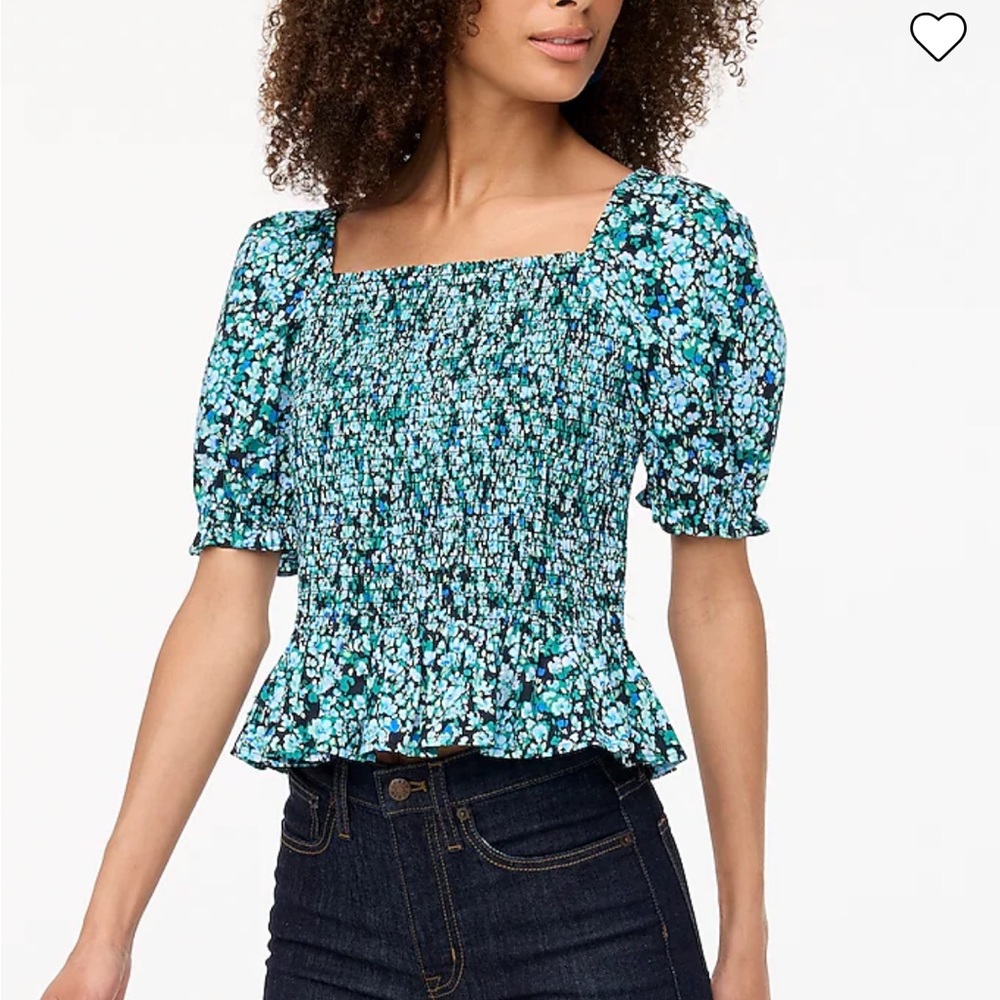 J. Crew Blue Floral Smocked Top